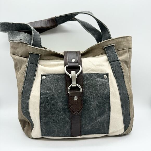Mona B. Nora Up-cycled and Re-cycled Canvas Tote/Shoulder Bag with Vegan Leather - Picture 2 of 9